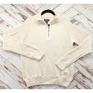 VTG Ralph Lauren Military Sweater Mens Medium Beige Quarter Zip Cowl Neck Ribbed